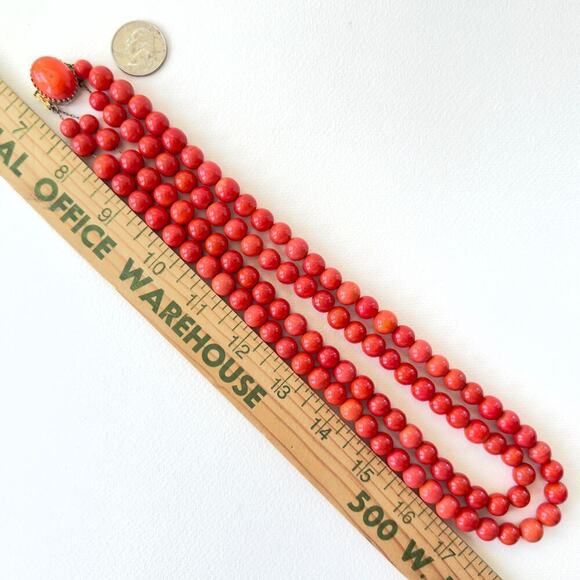 Alice Caviness Coral Glass Bead Double Necklace 22.5" Signed Grandma Vintage - Picture 4 of 9